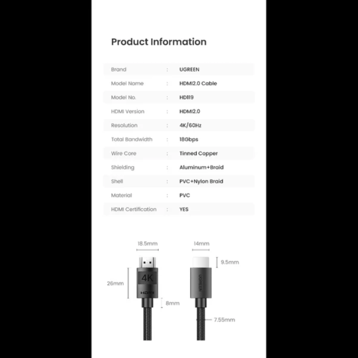 Ugreen 4K HDMI 2.0 kabel - 2M - slika 2