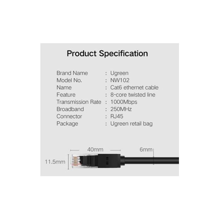Ugreen Cat6 UTP LAN kabel 2m - polybag - slika 2
