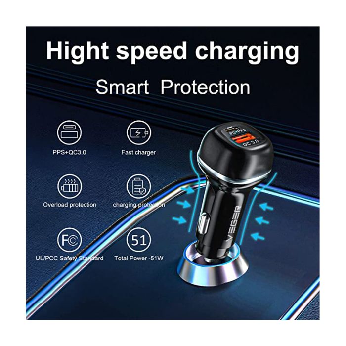 VEGER avtopolnilec CC62 USB+USB-C PD, QC3.0 51W - slika 3