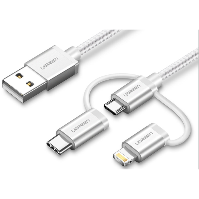 Ugreen USB 2.0 na Micro USB+Lightning+Type C (3 v 1) podatkovni kabel pleten 1,5m - slika 3