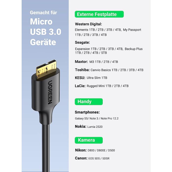 Ugreen USB 3.0 kabel USB A na Micro B, 2m - slika 4