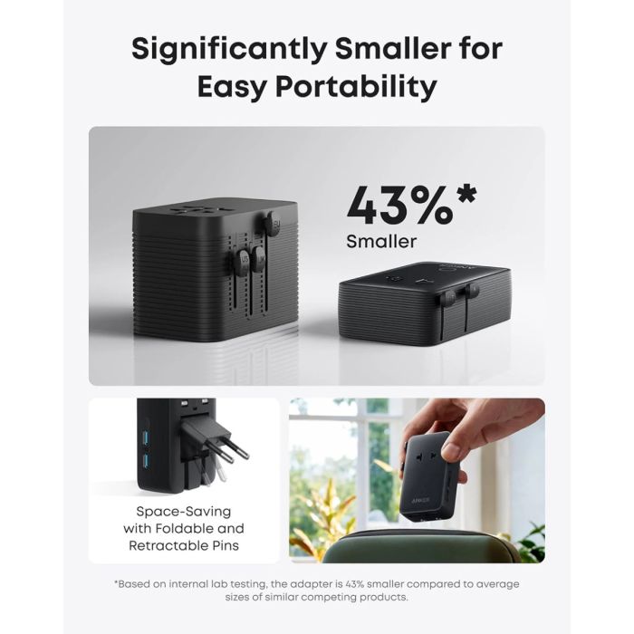 Anker Nano potovalni adapter 5v1, 20W, črn - slika 4