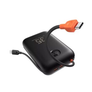 VEGER prenosna baterija z vgrajenimi kabli 30000 mAh, črna