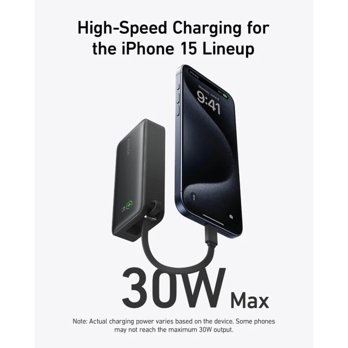 Anker 545 Nano powerbank 10K z vgrajenim kablom USB-C, črn - slika 2