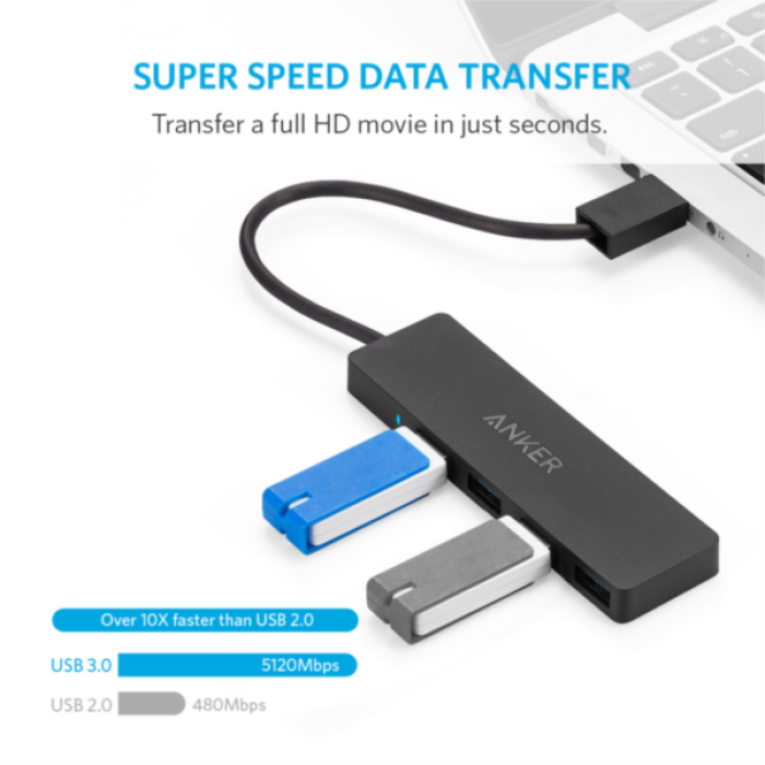 Anker Ultra Slim 4-port USB 3.0 hub črn - slika 2