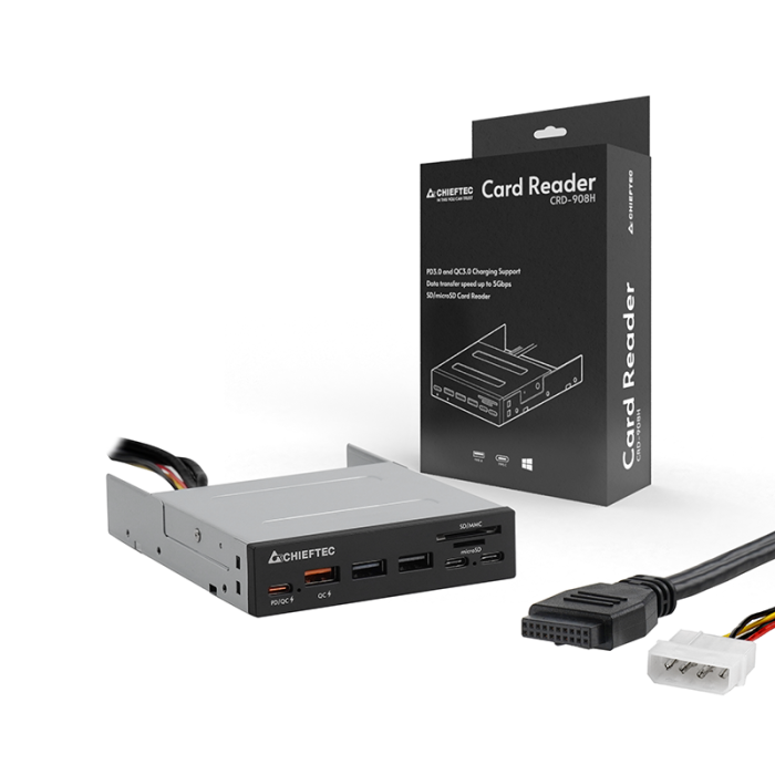 Chieftec all-in-one čitalec kartic 4x USB 3.2 Gen1 TypeA/C QC3.0 3,5 panel - slika 3
