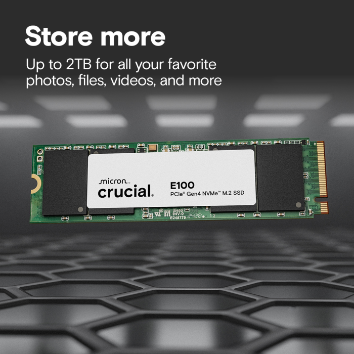 Crucial E100 480GB PCIe Gen4 NVMe 2280 M.2 SSD - slika 4