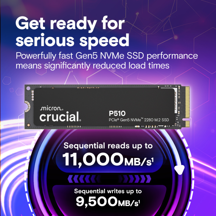 Crucial P510 1TB PCIe Gen5 NVMe 2280 M.2 SSD - slika 3