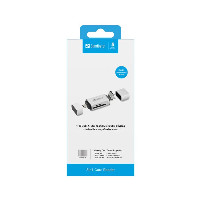 Sandberg Card Reader USB-C+USB+MicroUSB čitalec kartic - slika 3