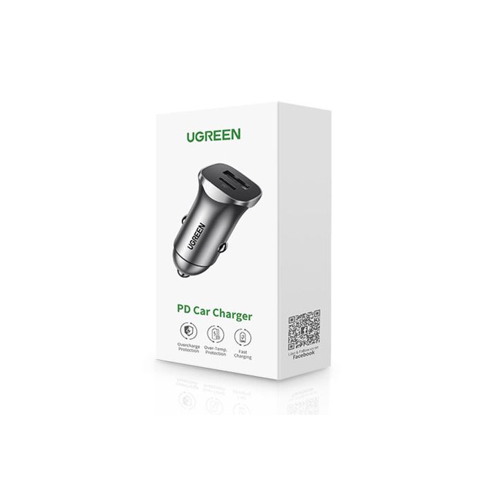 Ugreen avtopolnilec USB + USB-C PD 18W siv - box - slika 5