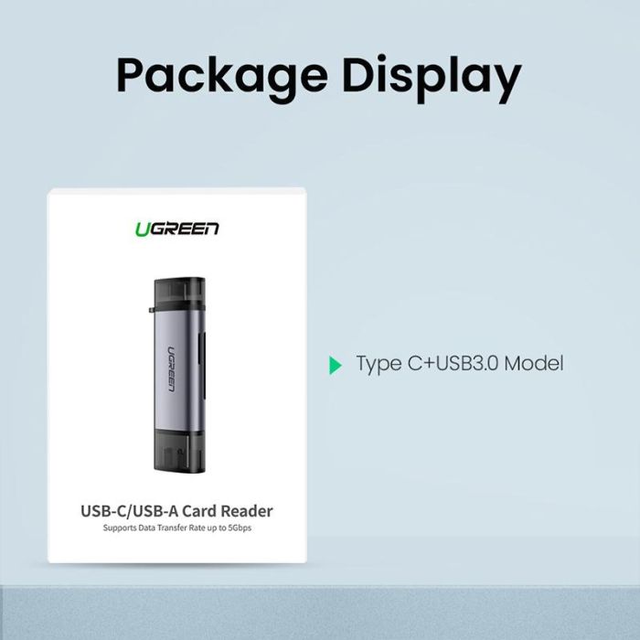 Ugreen 2v1 USB 3.0/USB-C čitalec kartic - box - slika 5