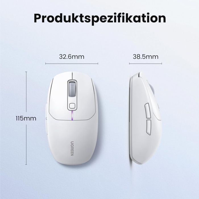 Ugreen brezžična miška 5000 DPI 2.4G+BT - bela - slika 6