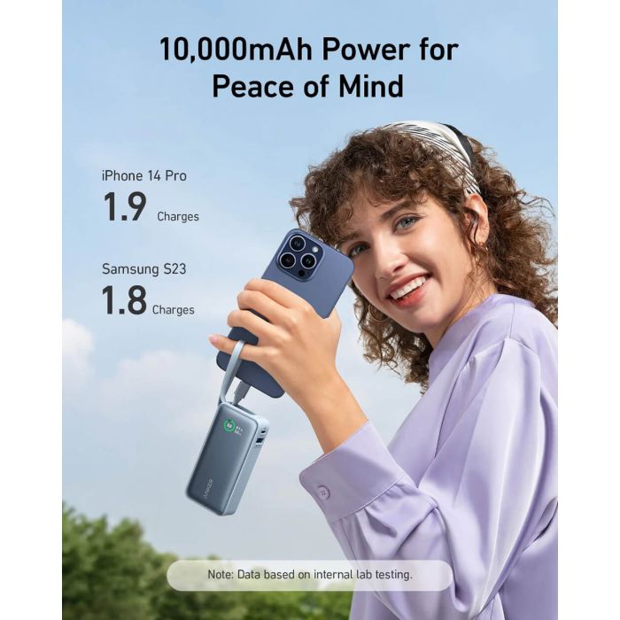 Anker 545 Nano powerbank 10K z vgrajenim kablom USB-C, črn - slika 5