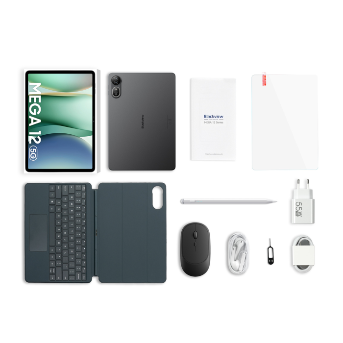 Blackview MEGA 12 12,2'' 12+256GB 5G, priložen ovitek s tipkovnico in miško + pisalo, siv - slika 6
