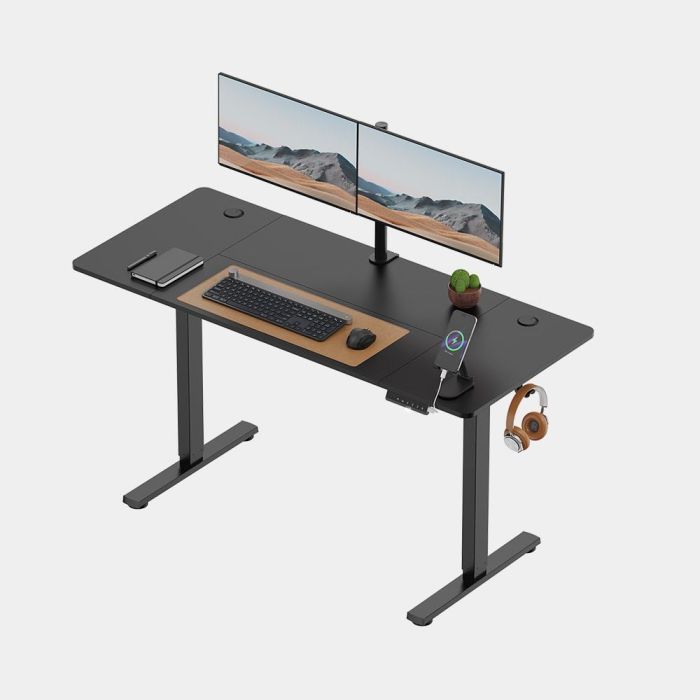 VonHaus Črna električno nastavljiva dvižna pisalna miza 140 × 60 cm z USB-C polnilnim priključkom - slika 2