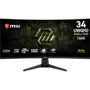 Zaslon MSI MAG 346CQDF E20 / 86,4 cm (34") / 3440x1440 (UWQHD) / Rapid VA / UWQHD (3440 x 1440): 200Hz, HD (1720 x 720): 400Hz / 0.5 ms (Min.) (GTG) / 300 nits / 4000:1