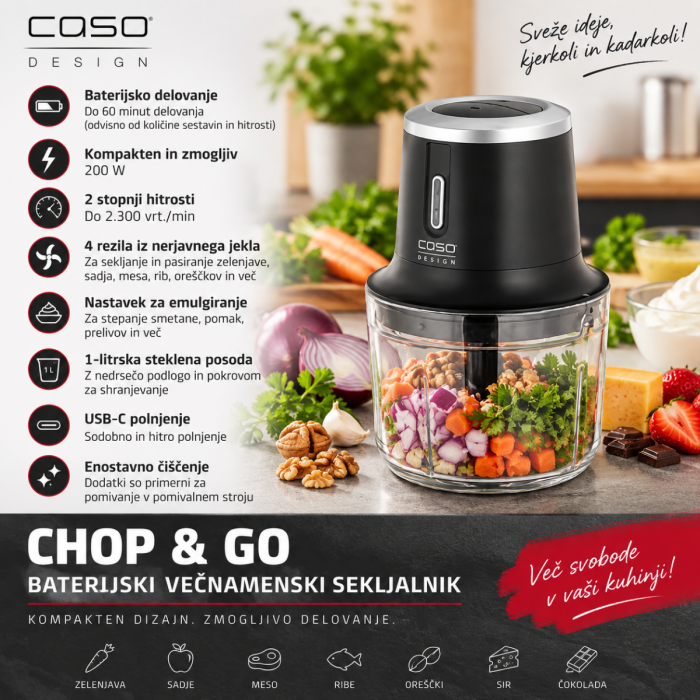 CASO Chop & Go sekljalnik črn 1L 200W - slika 2