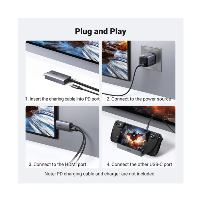 Ugreen USB-C na HDMI 4K kabel + polnjenje - 2M - slika 2